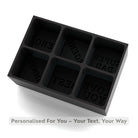 Black 6-cube silicone ice tray with raised text areas for custom phrases such as SUPER DAD or LEGEND — handmade in Australia, premium gift for Father’s Day.