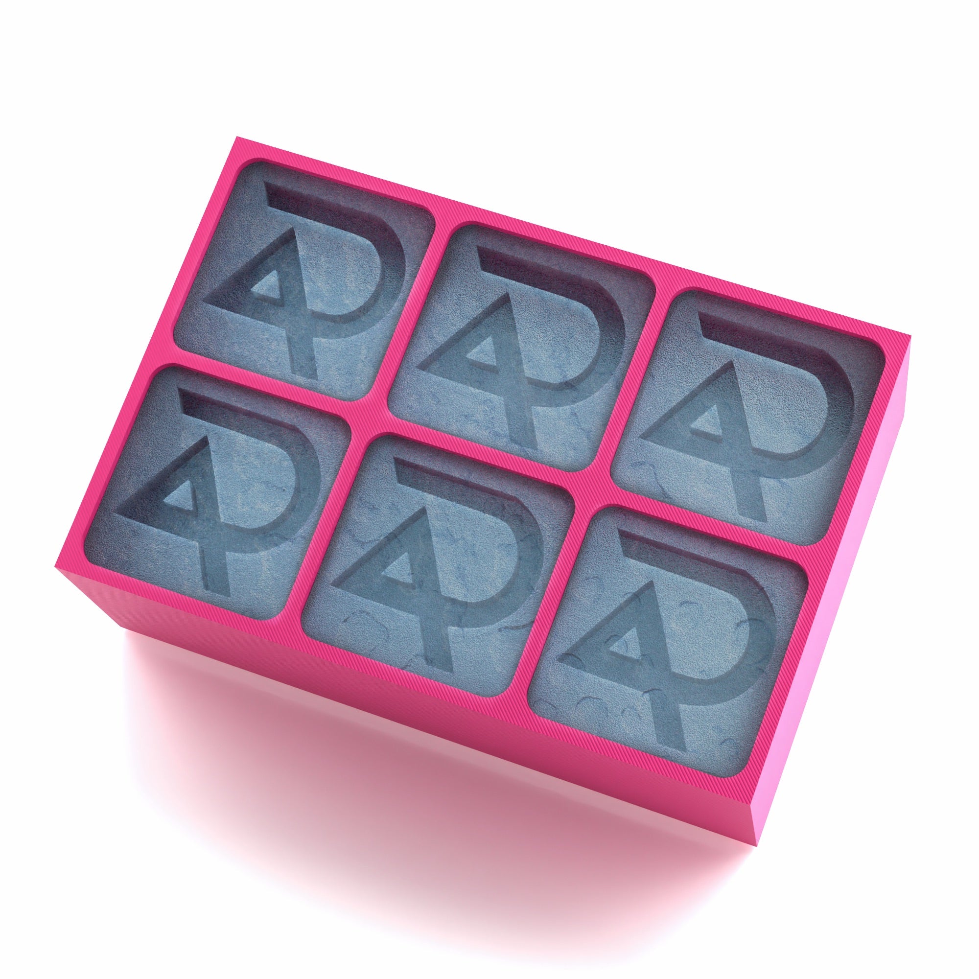 Vibrant pink silicone tray featuring branded AP logo ice cubes – designed for stylish, stand-out drink branding.