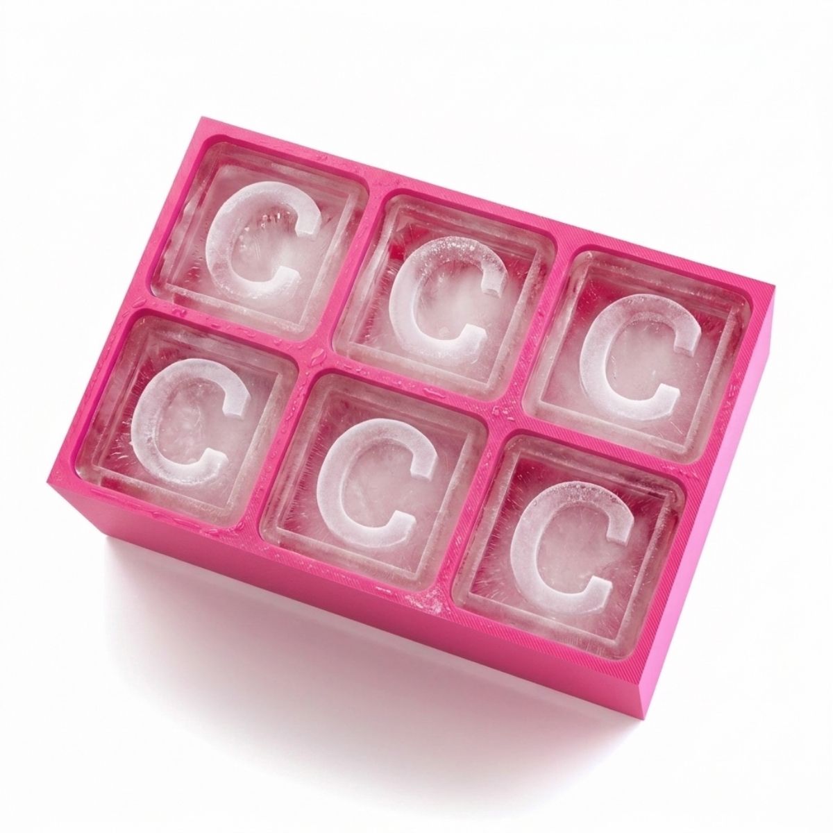 Charming pink ice cube tray with raised C lettering – for heartfelt custom gifting