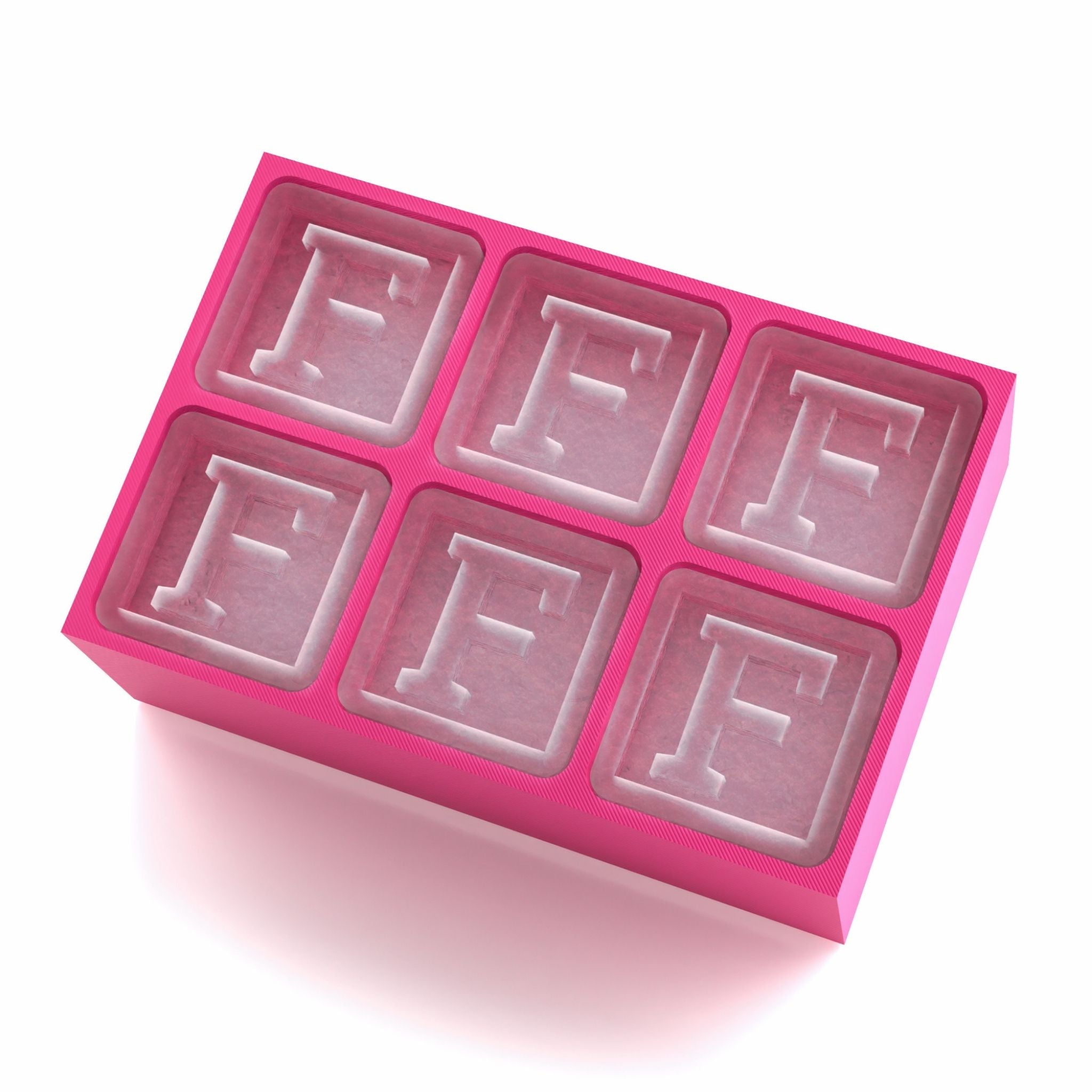 Charming pink ice cube tray with raised F lettering – for heartfelt custom gifting