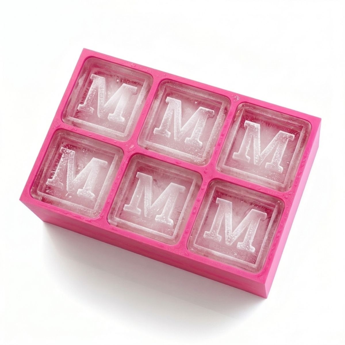 Charming pink ice cube tray with raised M lettering – for heartfelt custom gifting