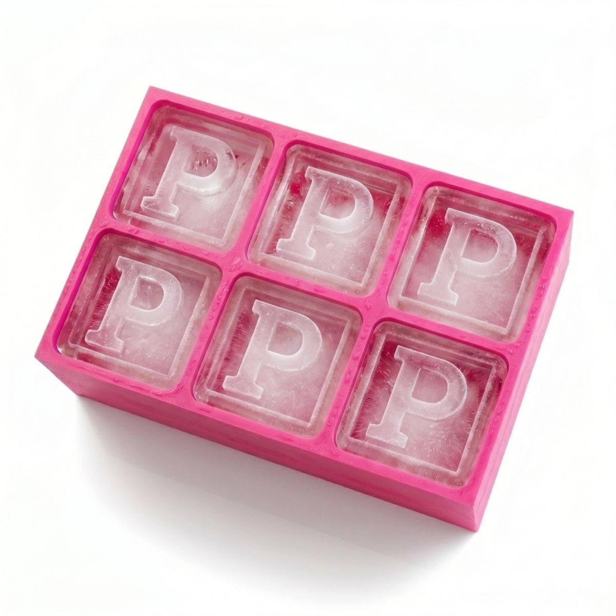 Charming pink ice cube tray with raised P lettering – for heartfelt custom gifting