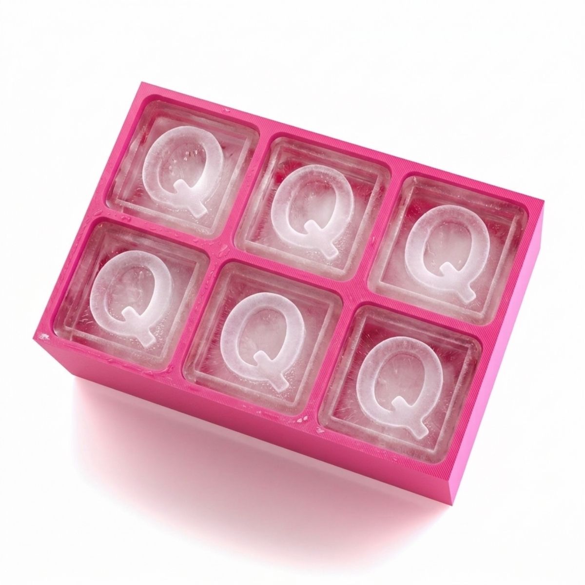 Charming pink ice cube tray with raised Q lettering – for heartfelt custom gifting
