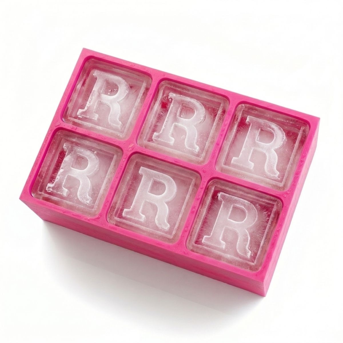 Charming pink ice cube tray with raised R lettering – for heartfelt custom gifting