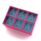 Pink silicone ice cube tray featuring the letter A monogram in each cube – 6-cube personalised mould, perfect for birthday and gifting occasions