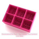 Pink silicone wedding ice tray showing R & L initials and EST 2025 cubes – heartfelt gift for couples.