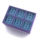 Custom purple tray moulds six bold B ice cubes – perfect for birthdays, milestone celebrations, and heartfelt gifting.