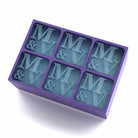 Luxury purple silicone tray with repeating M & V initials – an unforgettable ice mould gift for weddings, partners, or meaningful celebrations.