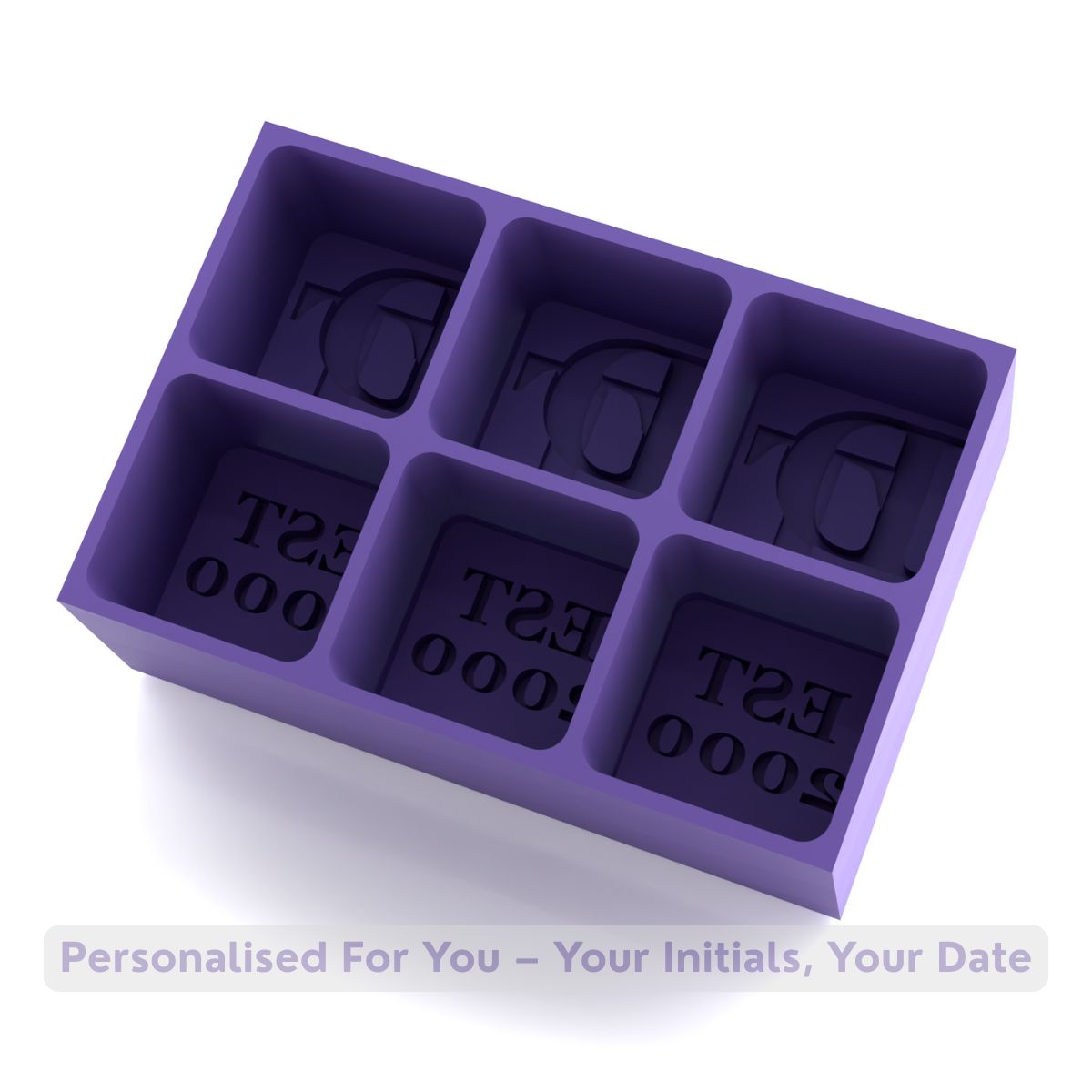Purple EST. year ice tray with initials and custom date, perfect for stylish home bar accessories.