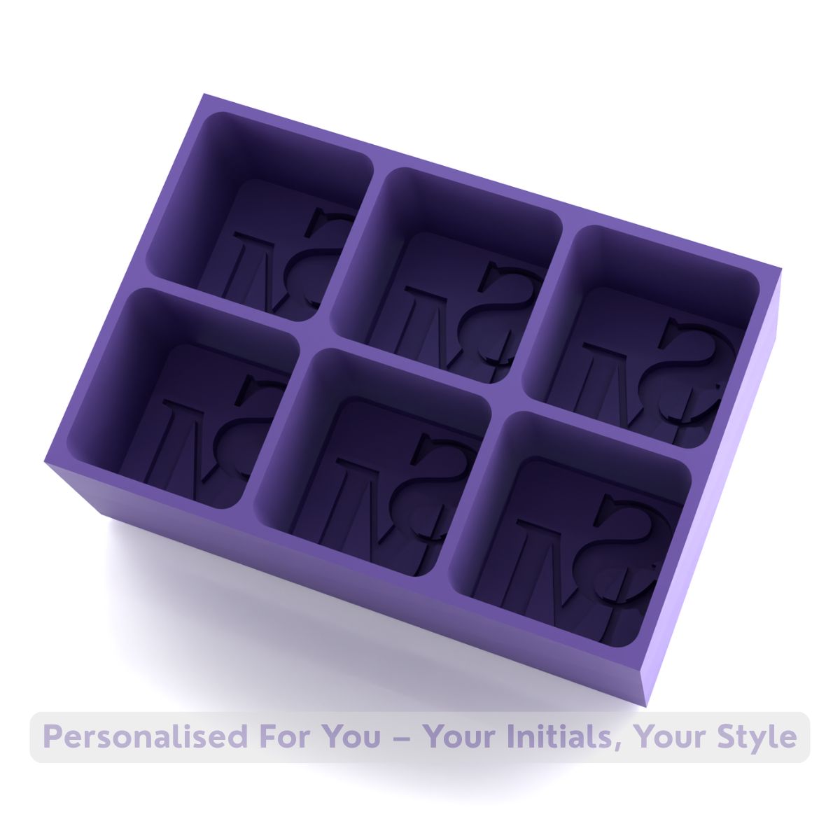Deep purple silicone ice tray mould with SM initials, handmade premium accessory for stylish home bars and personalised whisky gifts.