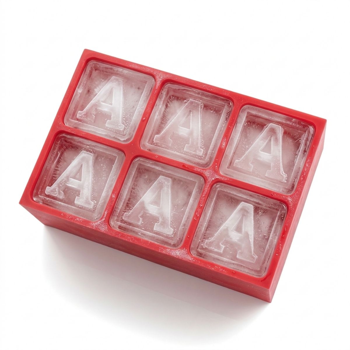 Eye-catching red tray with crisp A-letter cubes, handmade for special occasions, surprise gifts, or fun bar nights.