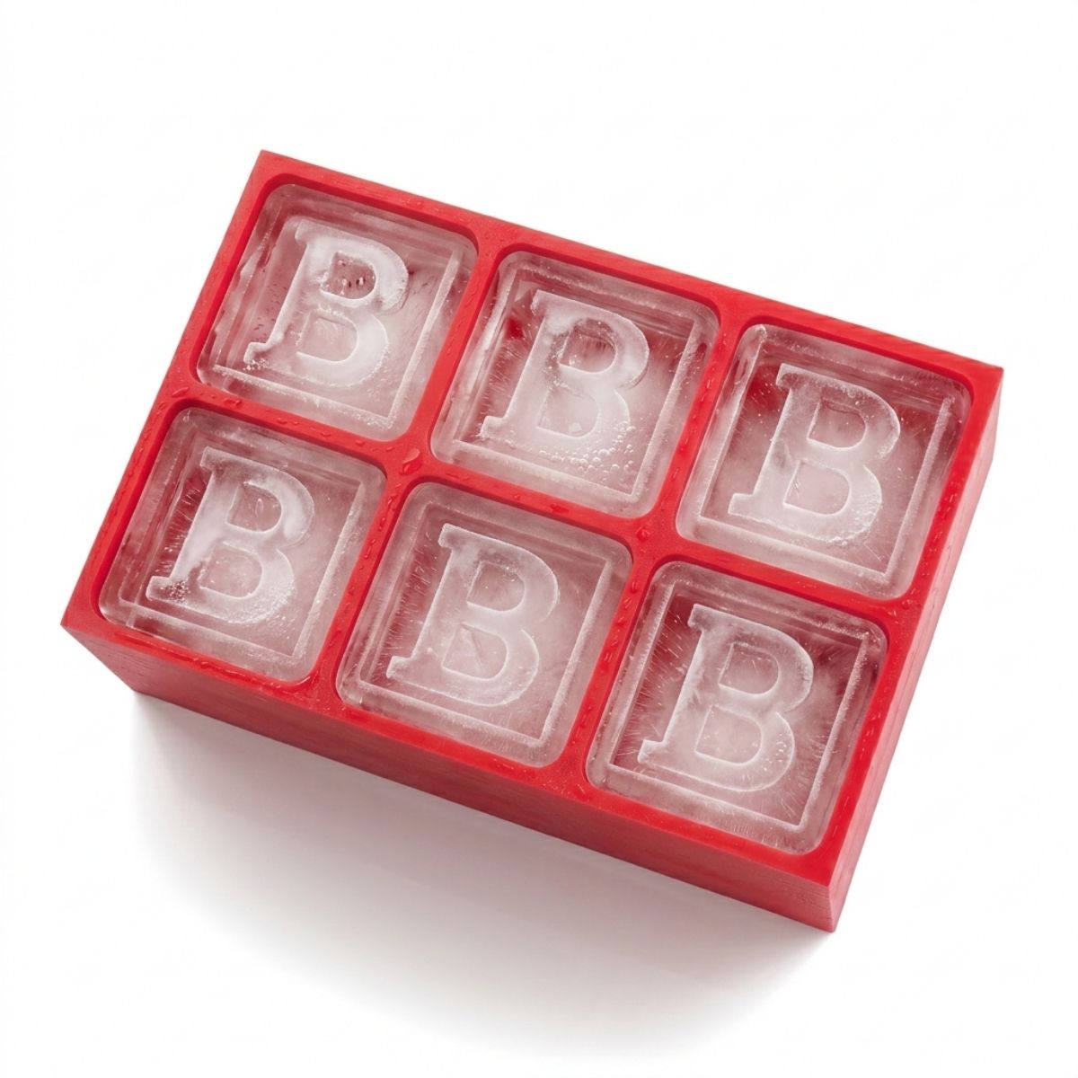 Striking red monogram ice tray featuring the letter B – fun, fiery, and personalised