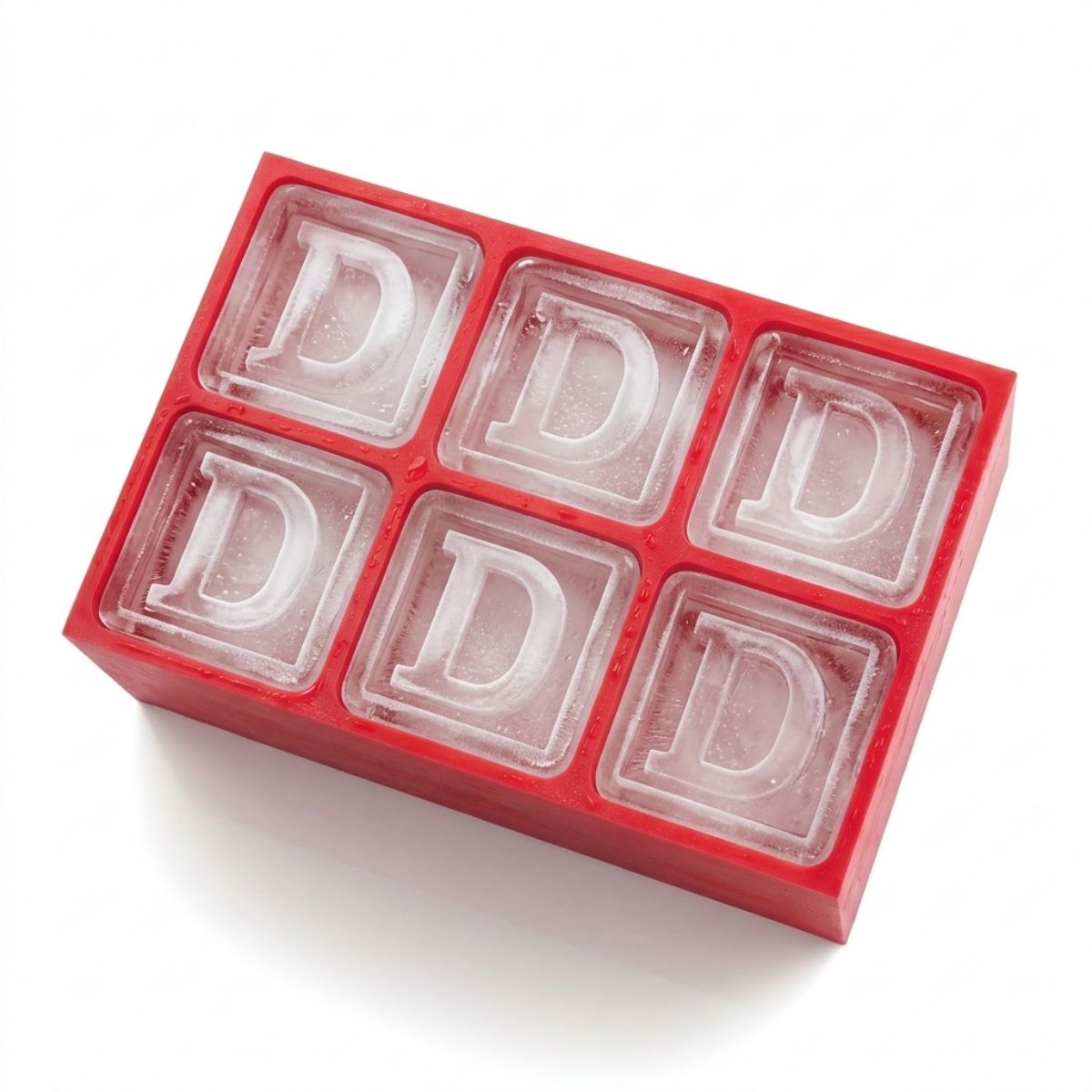 Striking red monogram ice tray featuring the letter D – fun, fiery, and personalised