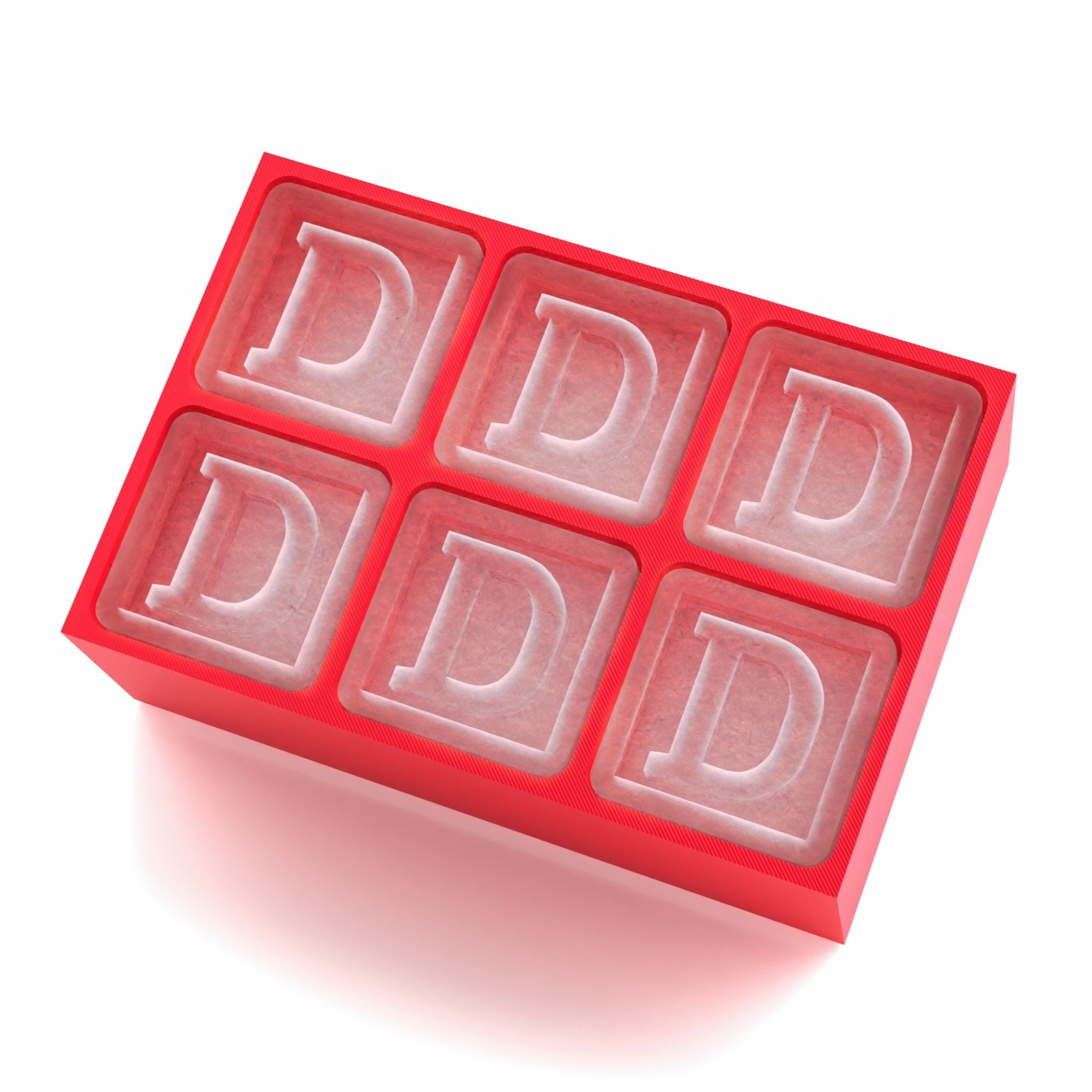 Striking red monogram ice tray featuring the letter D – fun, fiery, and personalised