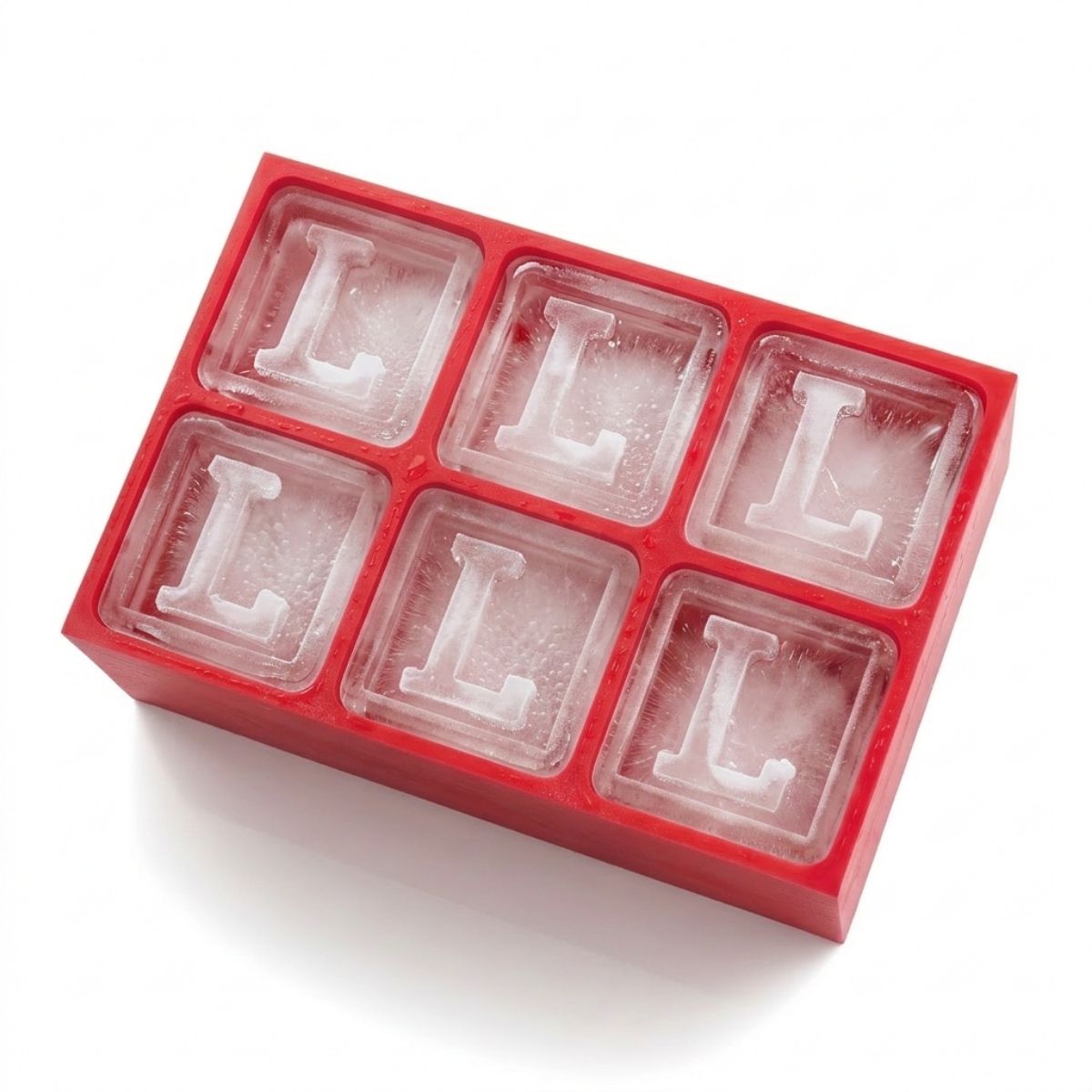 Striking red monogram ice tray featuring the letter L – fun, fiery, and personalised