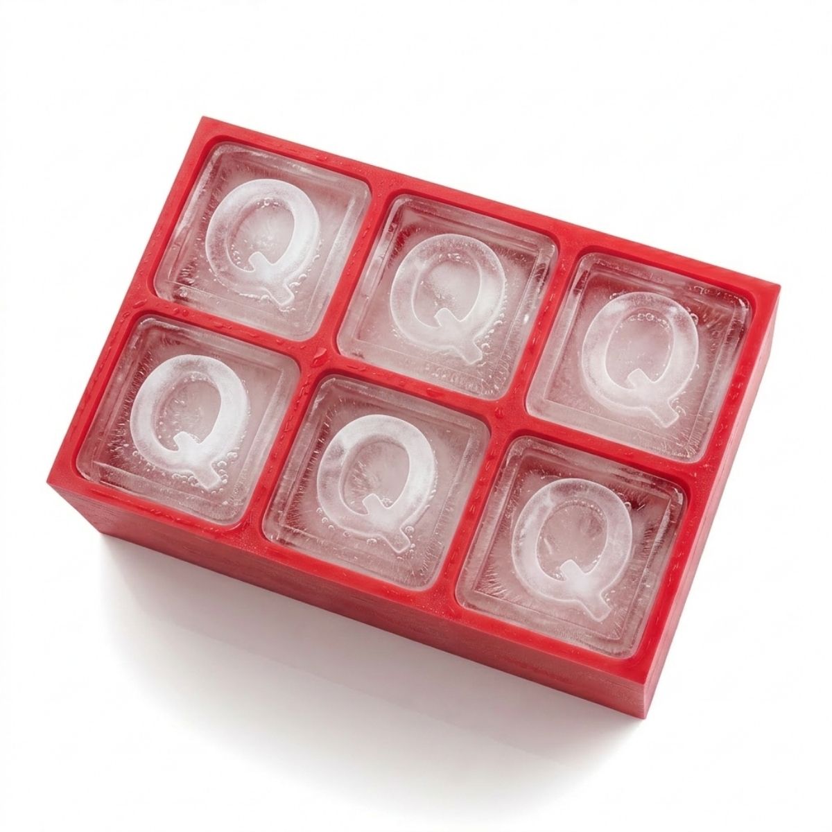 Striking red monogram ice tray featuring the letter Q – fun, fiery, and personalised