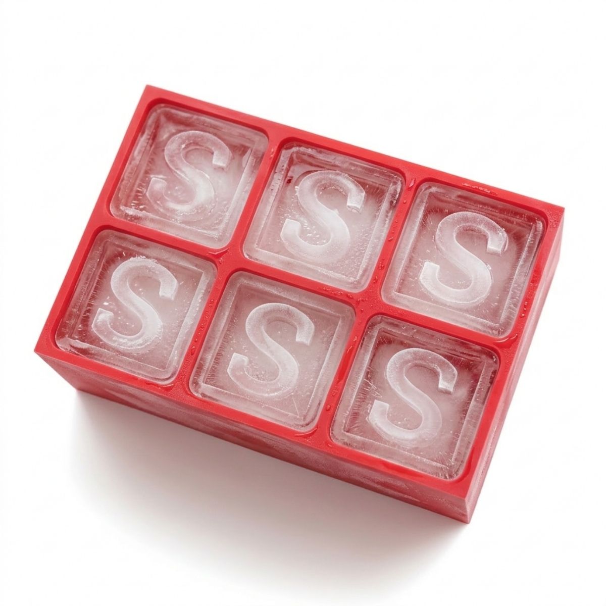 Striking red monogram ice tray featuring the letter S – fun, fiery, and personalised