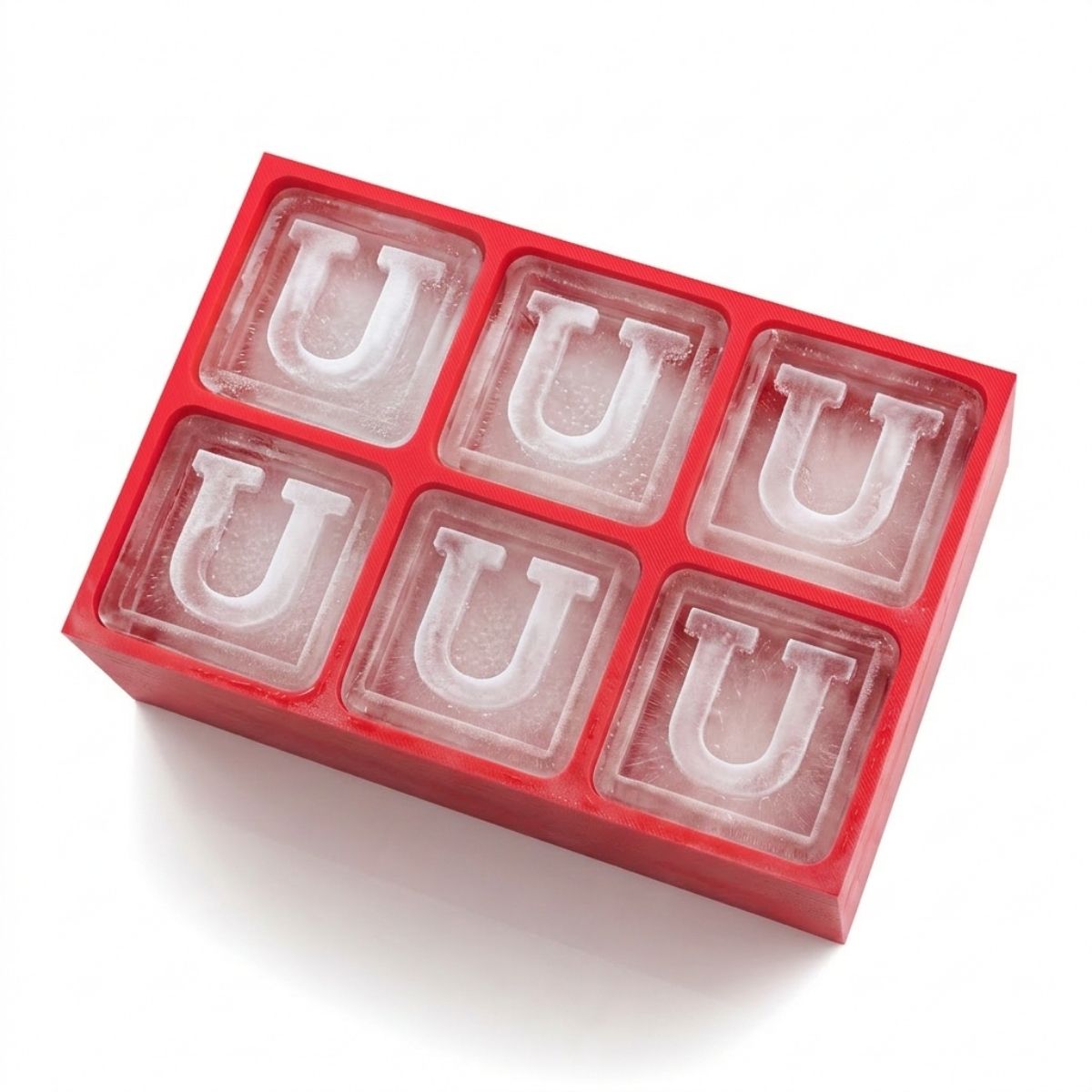 Striking red monogram ice tray featuring the letter U – fun, fiery, and personalised