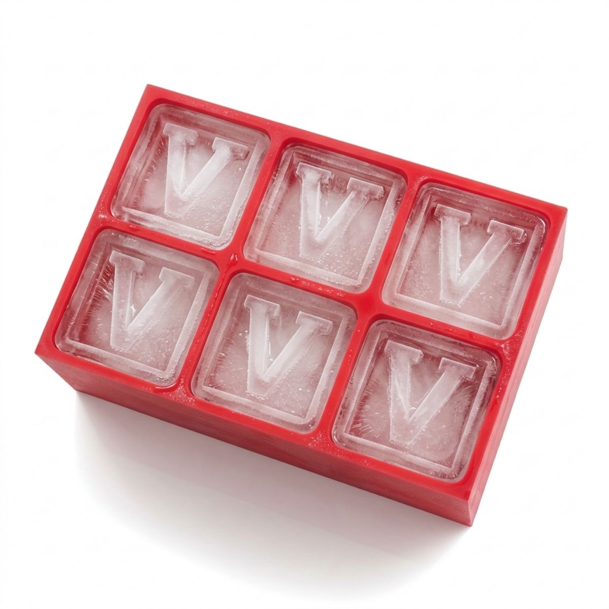 Striking red monogram ice tray featuring the letter V – fun, fiery, and personalised