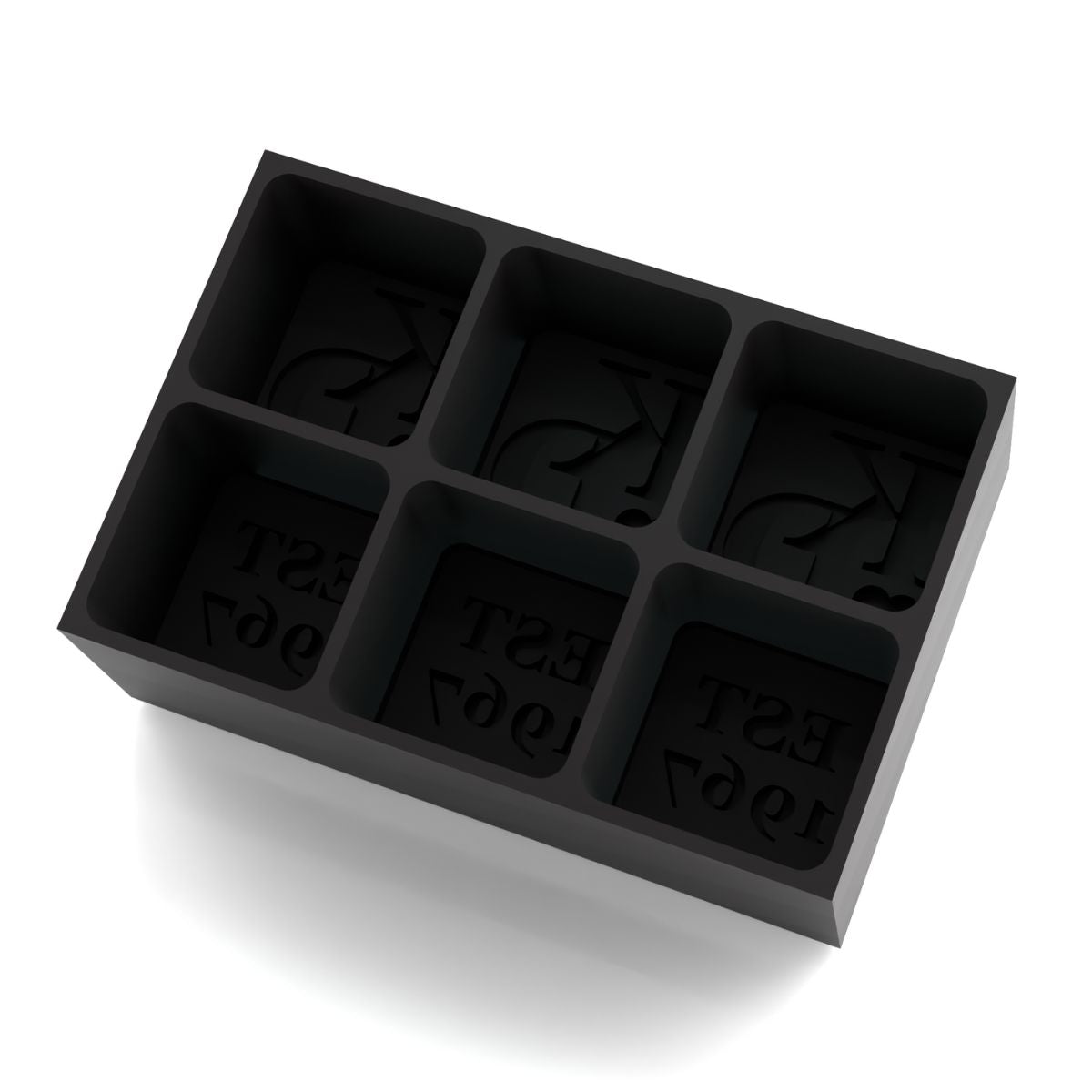 Sleek black Valentines EST. Year ice cube tray moulded with initials and EST. year – stylish handmade gift for cocktails and home bars.