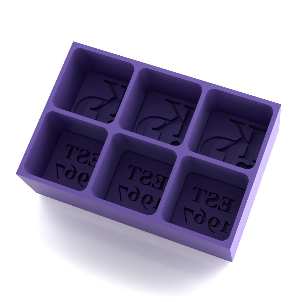 Purple Valentines EST. Year ice cube tray featuring 2×3 cube mould and custom initials – handmade keepsake for anniversaries and date nights.