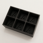 Black silicone Letter A ice cube tray, 6-cavity mould with bold monogram A design