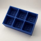 Blue silicone Letter B ice cube tray, 6-cavity mould with bold monogram B design