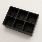 Black silicone Letter E ice cube tray, 6-cavity mould with bold monogram E design