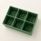 Green silicone Letter E ice cube tray, 6-cavity mould with bold monogram E design