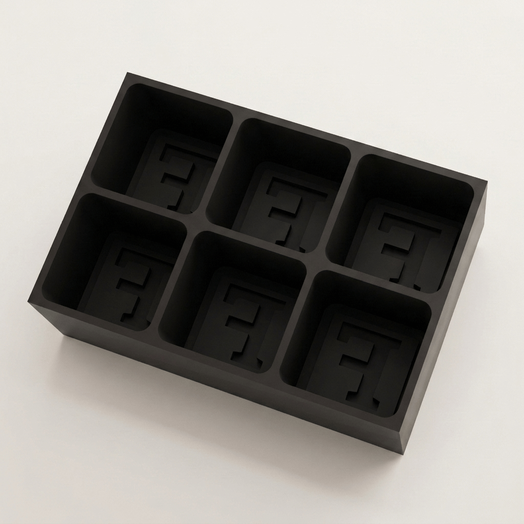 Black silicone Letter F ice cube tray, 6-cavity mould with bold monogram F design