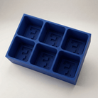 Blue silicone Letter F ice cube tray, 6-cavity mould with bold monogram F design