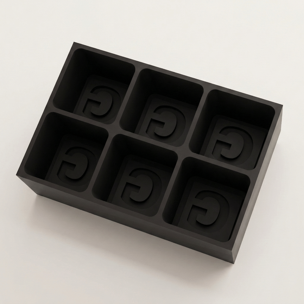 Black silicone Letter G ice cube tray, 6-cavity mould with bold monogram G design