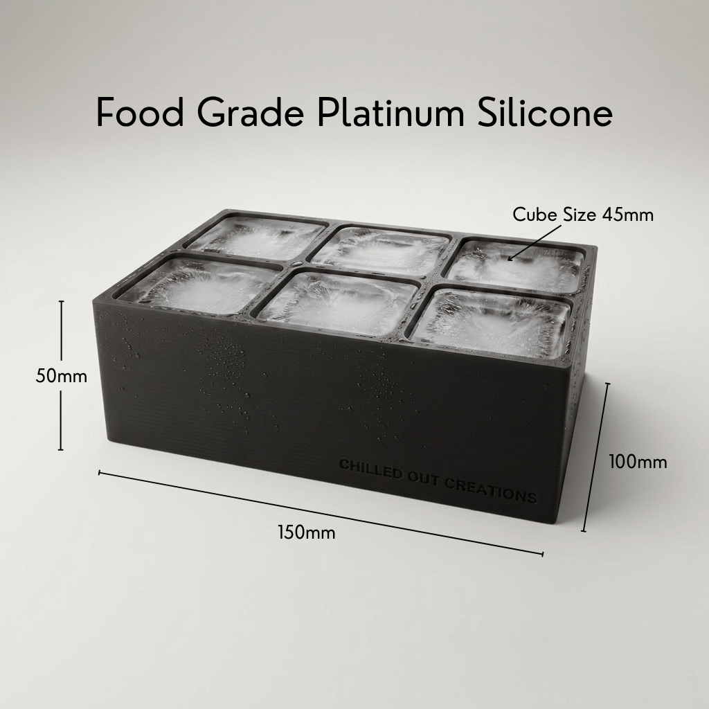 Black Letter H ice tray shown in its food-grade platinum silicone retail packaging