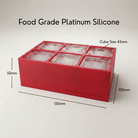 Red Letter J ice tray shown in its food-grade platinum silicone retail packaging