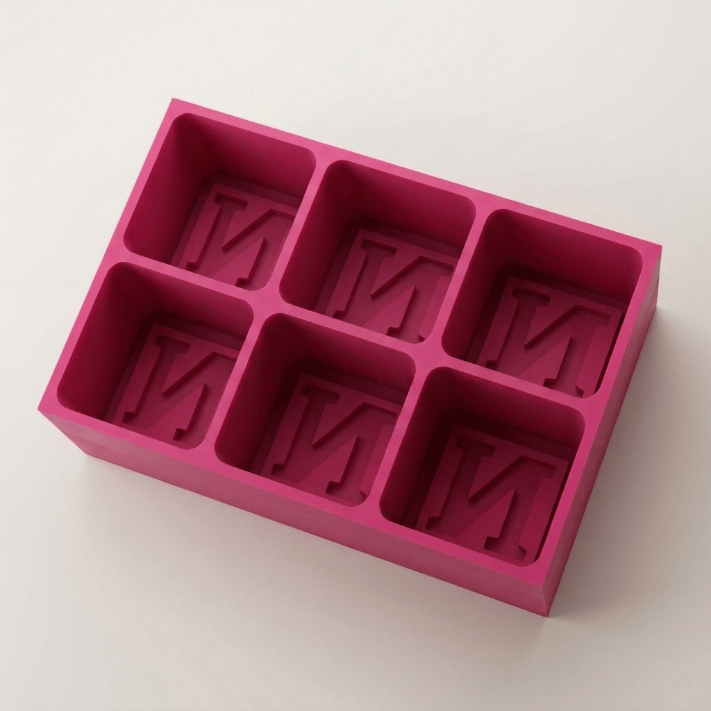 Pink silicone Letter N ice cube tray, 6-cavity mould with bold monogram N design