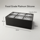 Black Letter P ice tray shown in its food-grade platinum silicone retail packaging