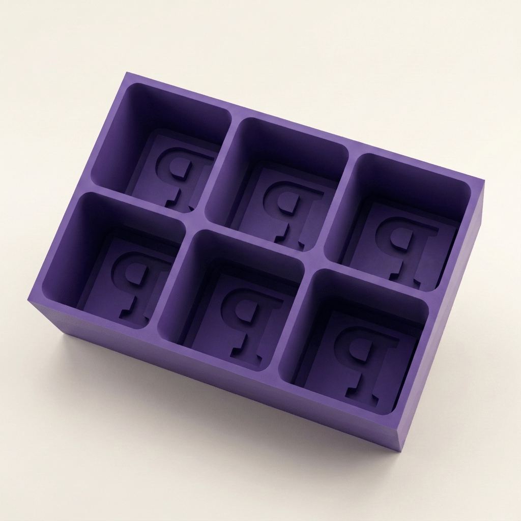 Purple silicone Letter P ice cube tray, 6-cavity mould with bold monogram P design