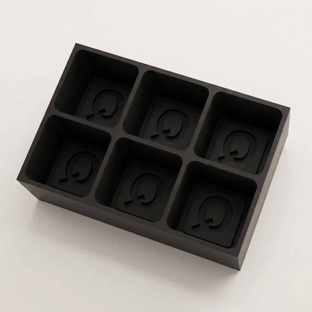Black silicone Letter Q ice cube tray, 6-cavity mould with bold monogram Q design
