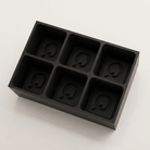 Black silicone Letter Q ice cube tray, 6-cavity mould with bold monogram Q design