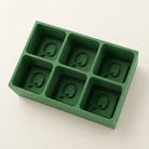 Green silicone Letter Q ice cube tray, 6-cavity mould with bold monogram Q design