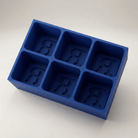 Blue silicone Letter R ice cube tray, 6-cavity mould with bold monogram R design