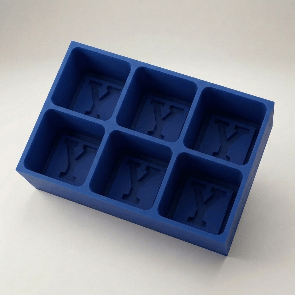 Blue silicone Letter Y ice cube tray, 6-cavity mould with bold monogram Y design