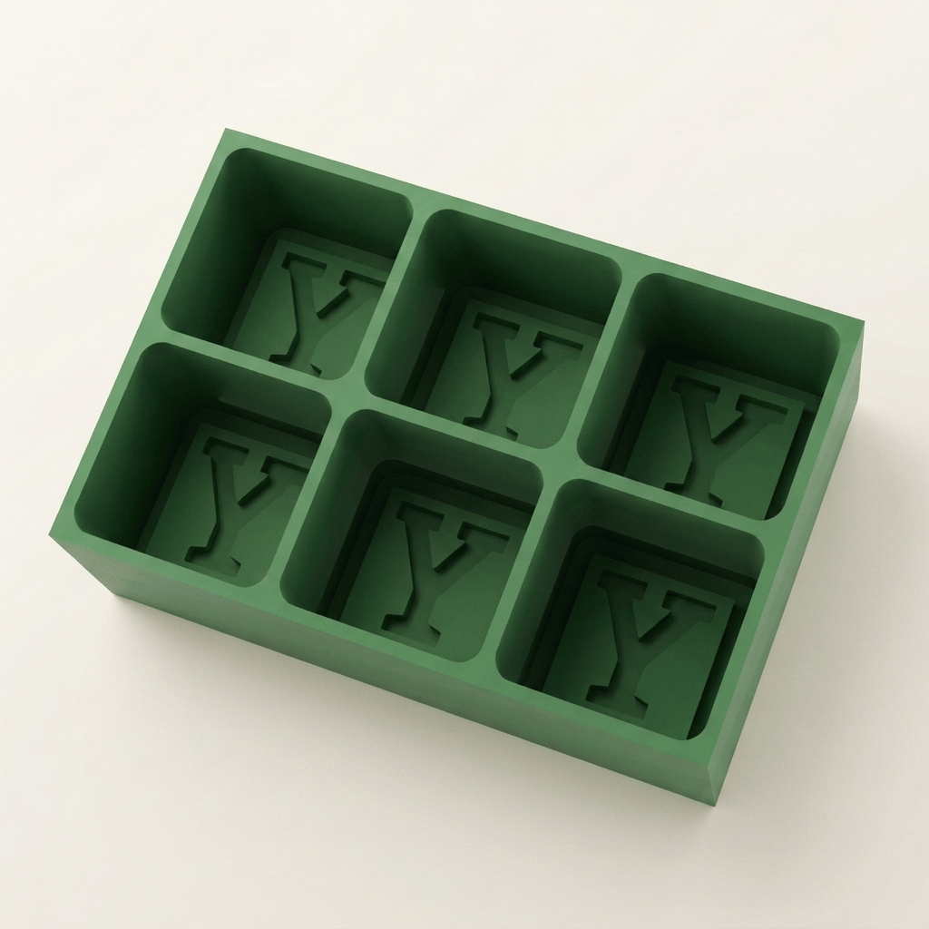 Green silicone Letter Y ice cube tray, 6-cavity mould with bold monogram Y design