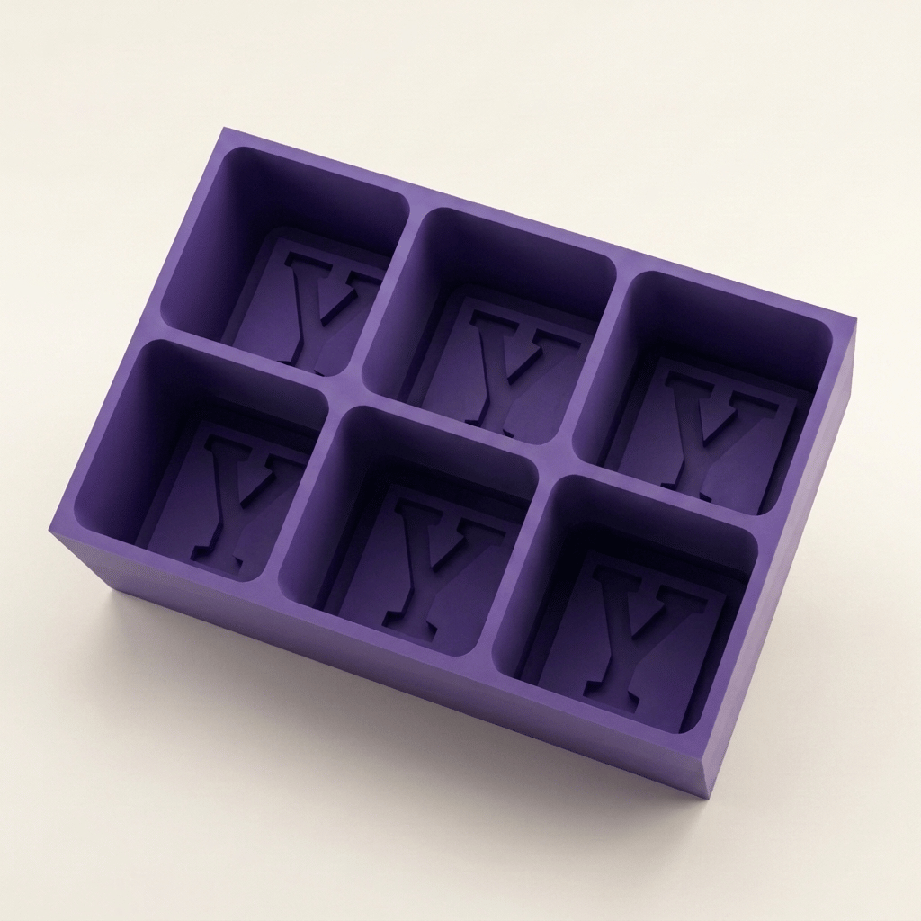 Purple silicone Letter Y ice cube tray, 6-cavity mould with bold monogram Y design