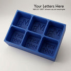 Blue monogrammed silicone ice cube tray, personalised with custom initials and established year