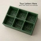 Sage green monogrammed silicone ice cube tray, personalised with custom initials and established year