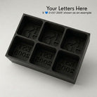 Black monogrammed silicone ice cube tray, personalised with custom initials, a love heart and EST year