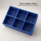 Blue monogrammed silicone ice cube tray, personalised with custom initials, a love heart and EST year