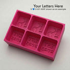 Pink monogrammed silicone ice cube tray, personalised with custom initials, a love heart and EST year