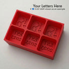 Red monogrammed silicone ice cube tray, personalised with custom initials, a love heart and EST year